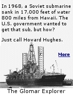 The Hughes Glomar Explorer was a salvage ship built by Howard Hughes for a clandestine Central Intelligence Agency mission to retrieve a sunken Soviet submarine.